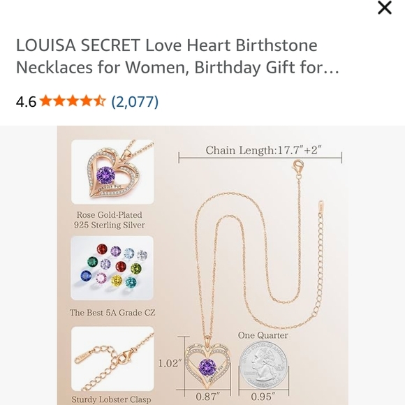 Louisa Secret Rose Gold Heart Pendant Necklace with Purple Stone NIB RV $99 - Picture 8 of 9